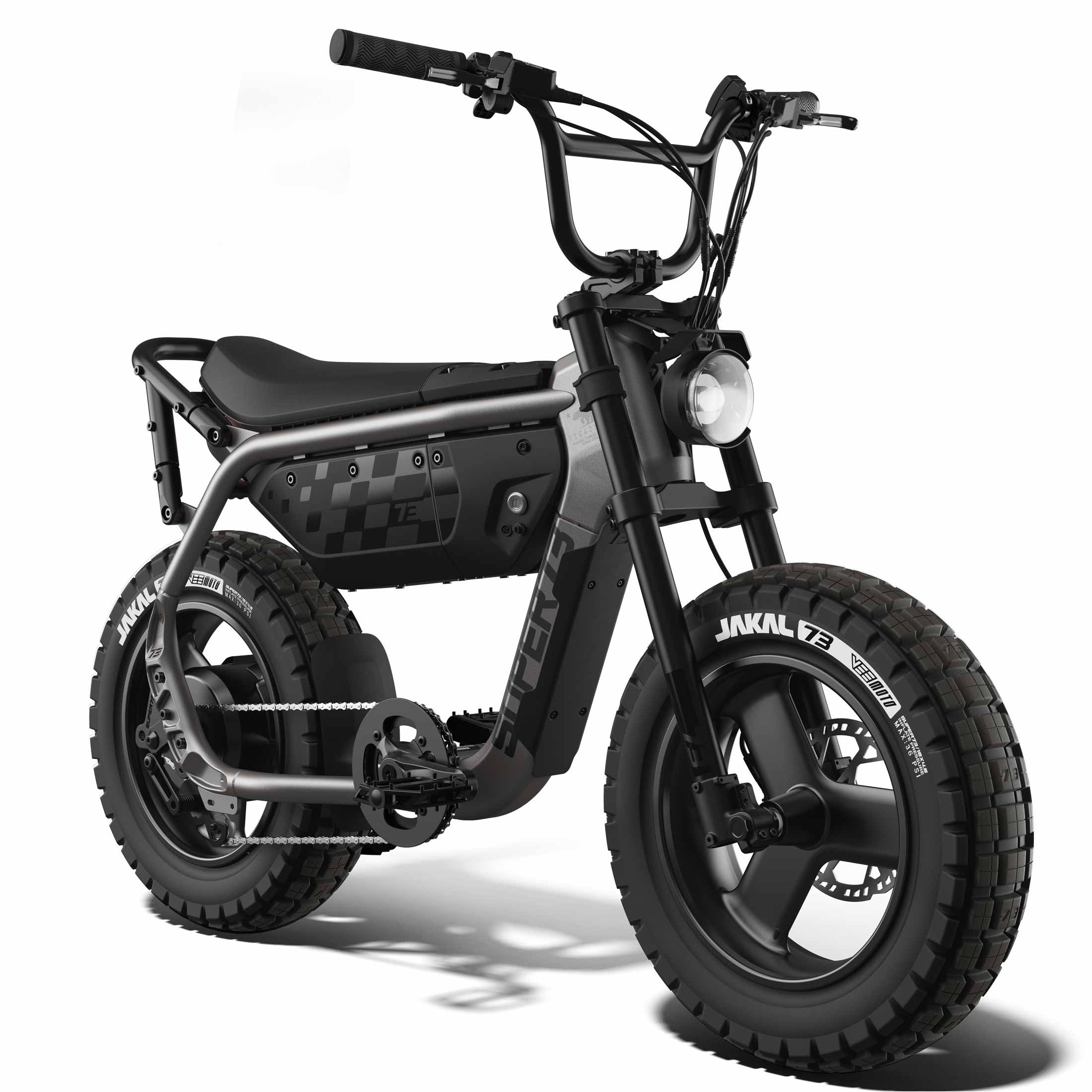 Front view of the SUPER73-MZFT ebike in Titanium Ore.