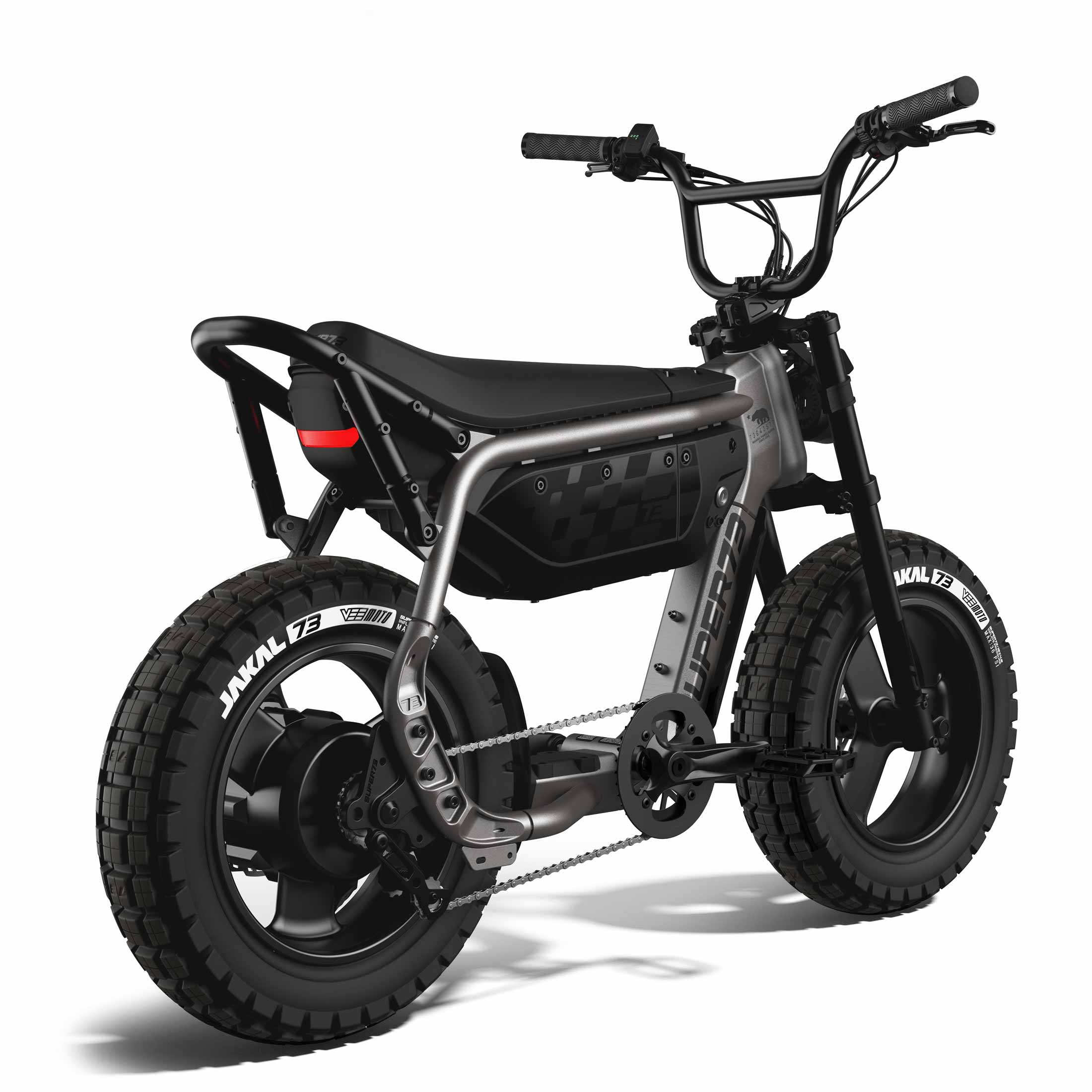 Rear view of the SUPER73-MZFT ebike in Titanium Ore.