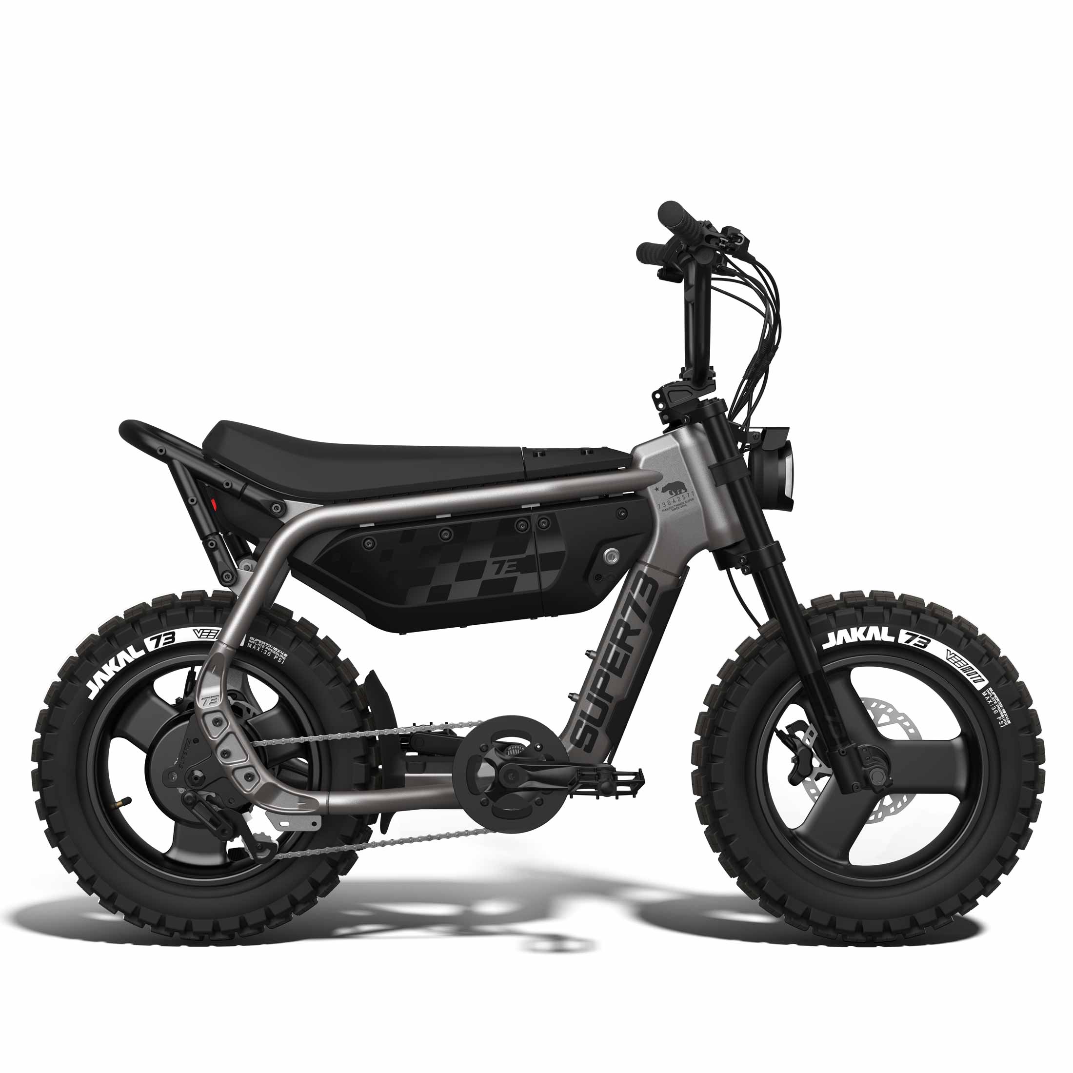 Side view of the SUPER73-MZFT ebike in Titanium Ore.