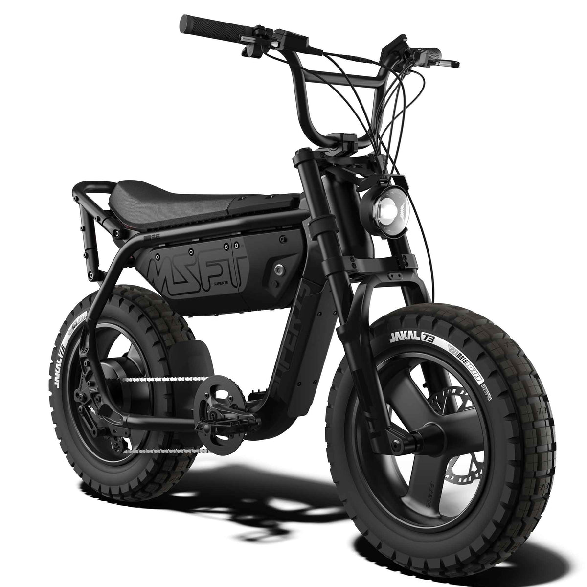 Front view of the SUPER73-MZFT SE ebike in Blackout.