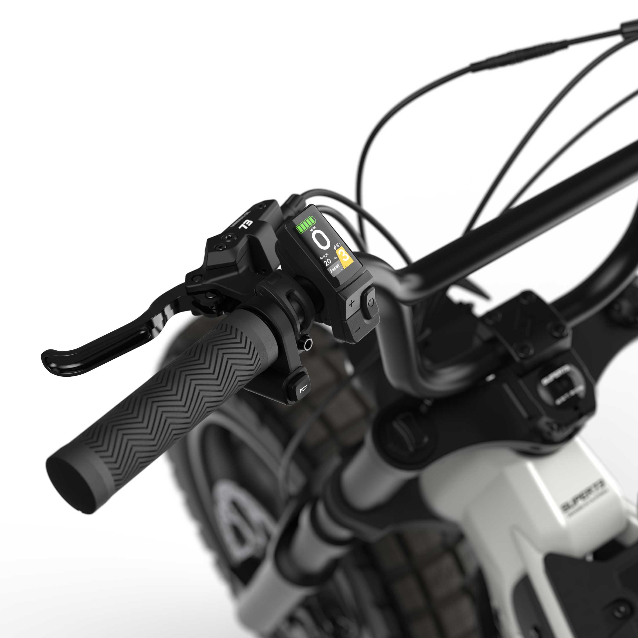 Close up of the display on the SUPER73-MZFT SE ebike in Baja.