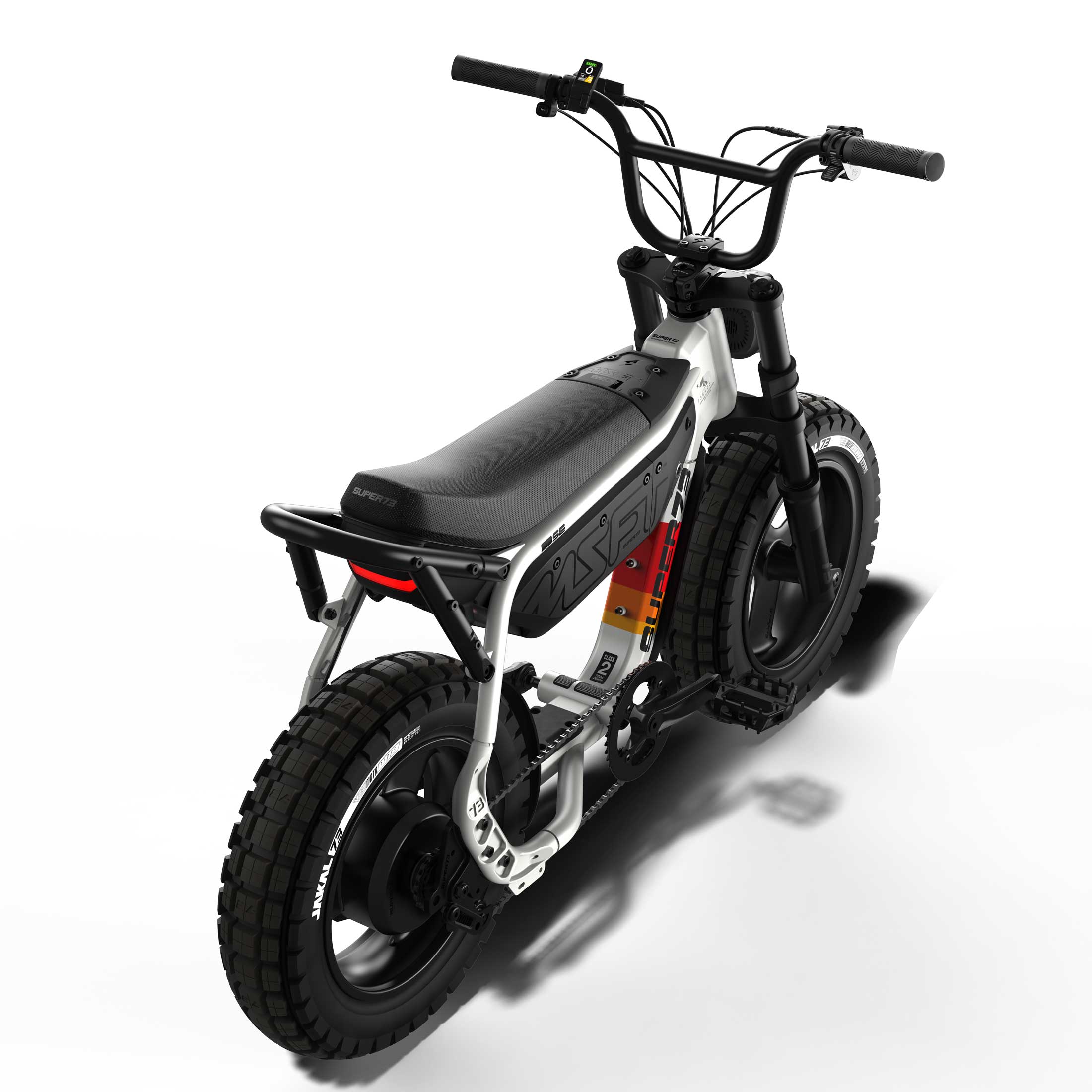 Rear overhead view of the SUPER73-MZFT SE ebike in Baja.