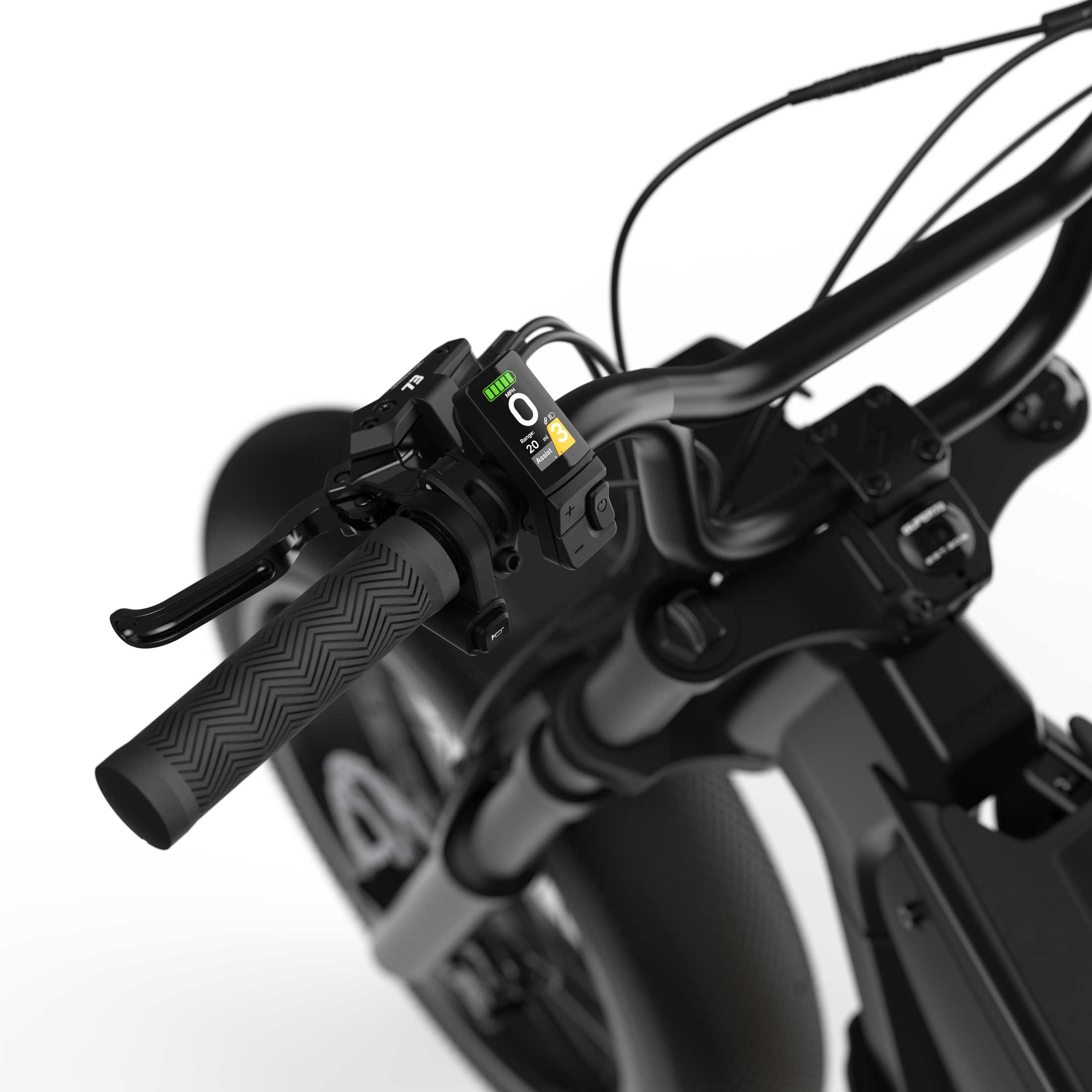 Close up of the display on the SUPER73-B1G SE ebike in Blackout.