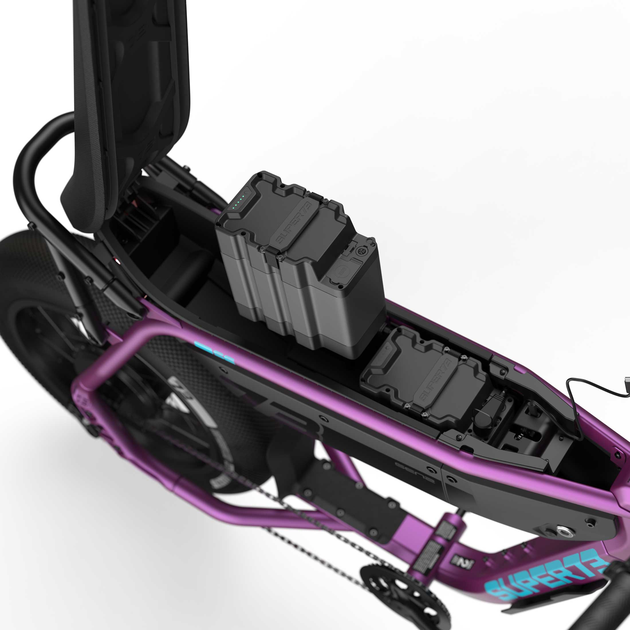 Detail image of the dual battery system on the SUPER73-B1G SE ebike in Cullenberry.
