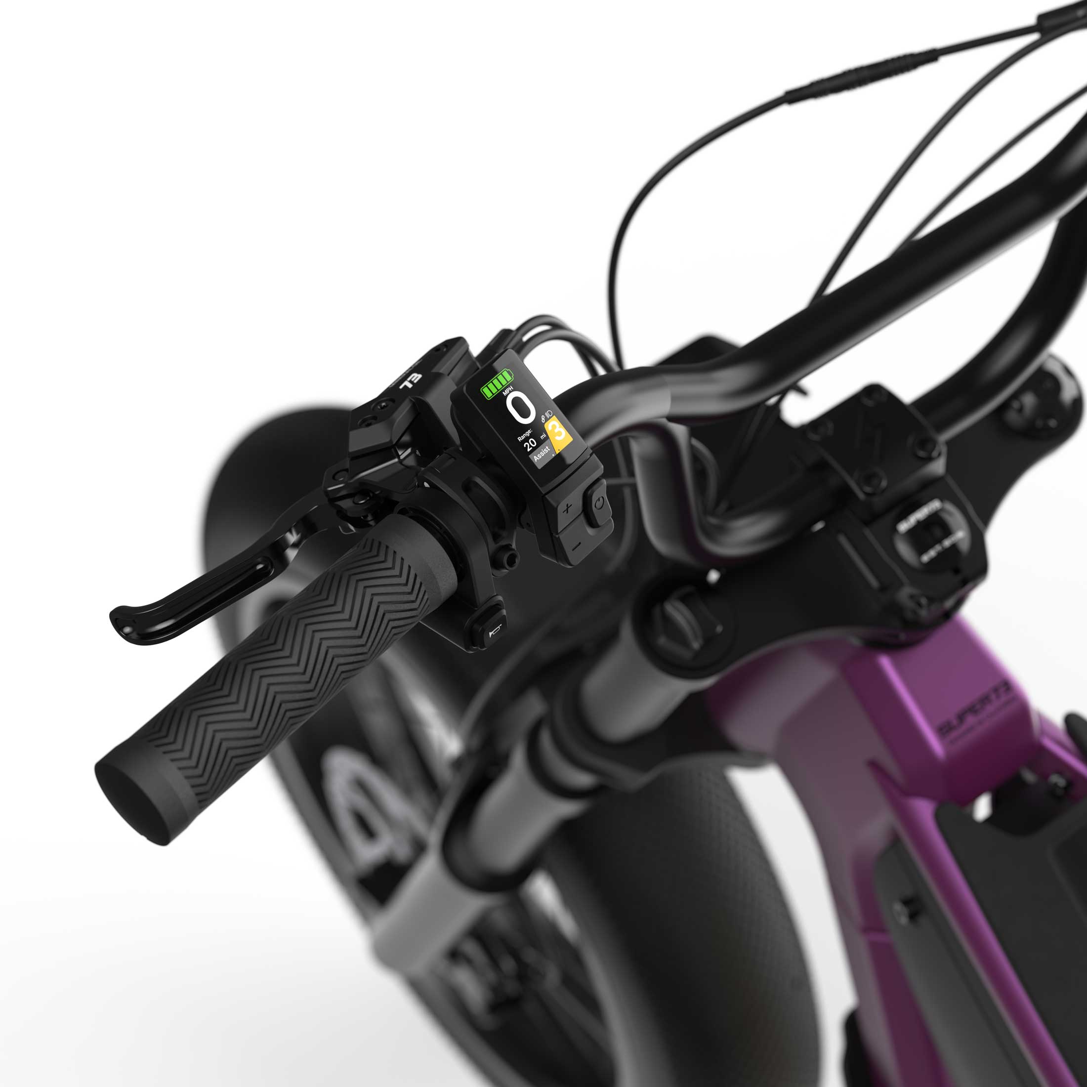 Close up of the display on the SUPER73-B1G SE ebike in Cullenberry.
