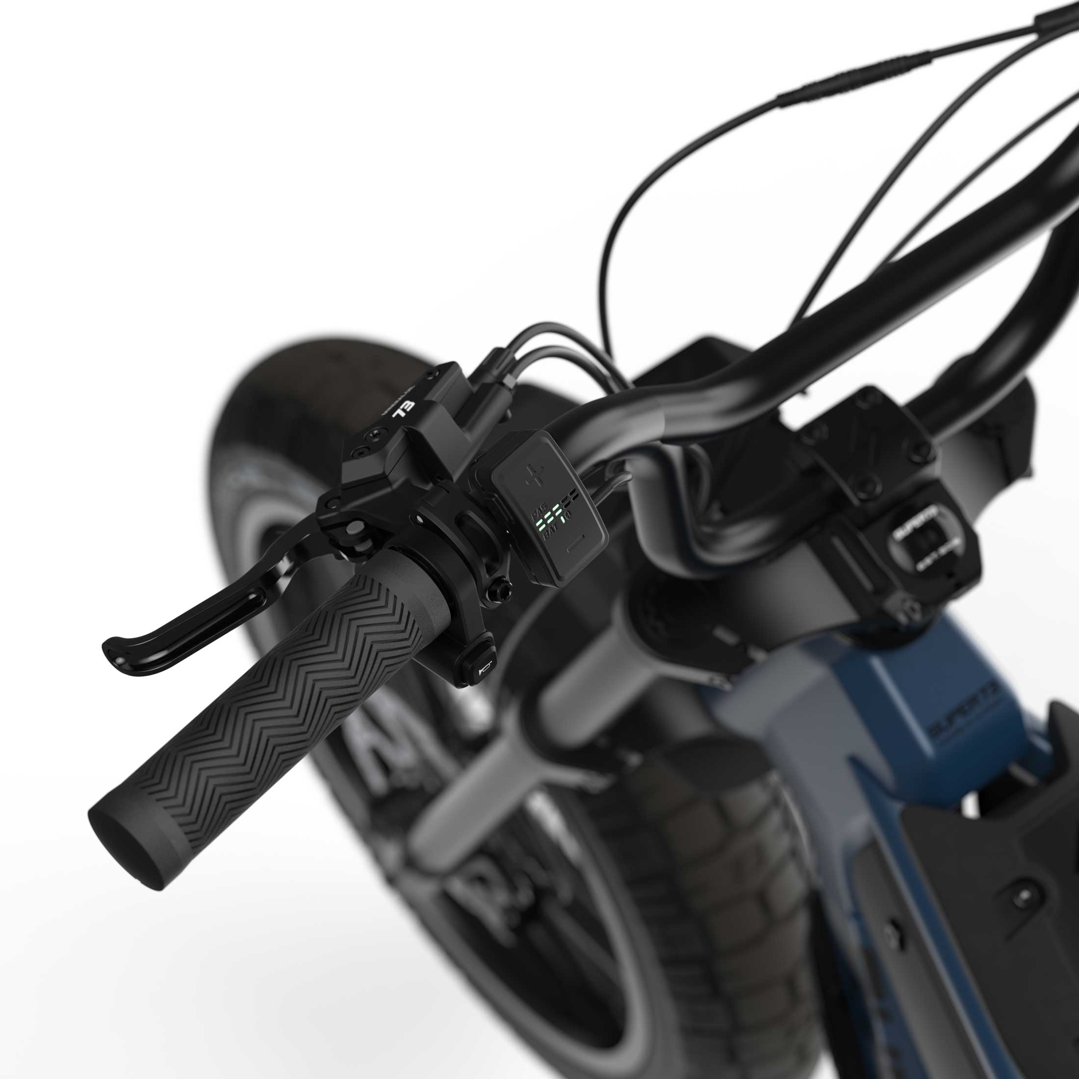 Close up of the display on the SUPER73-M1D ebike in Slate.
