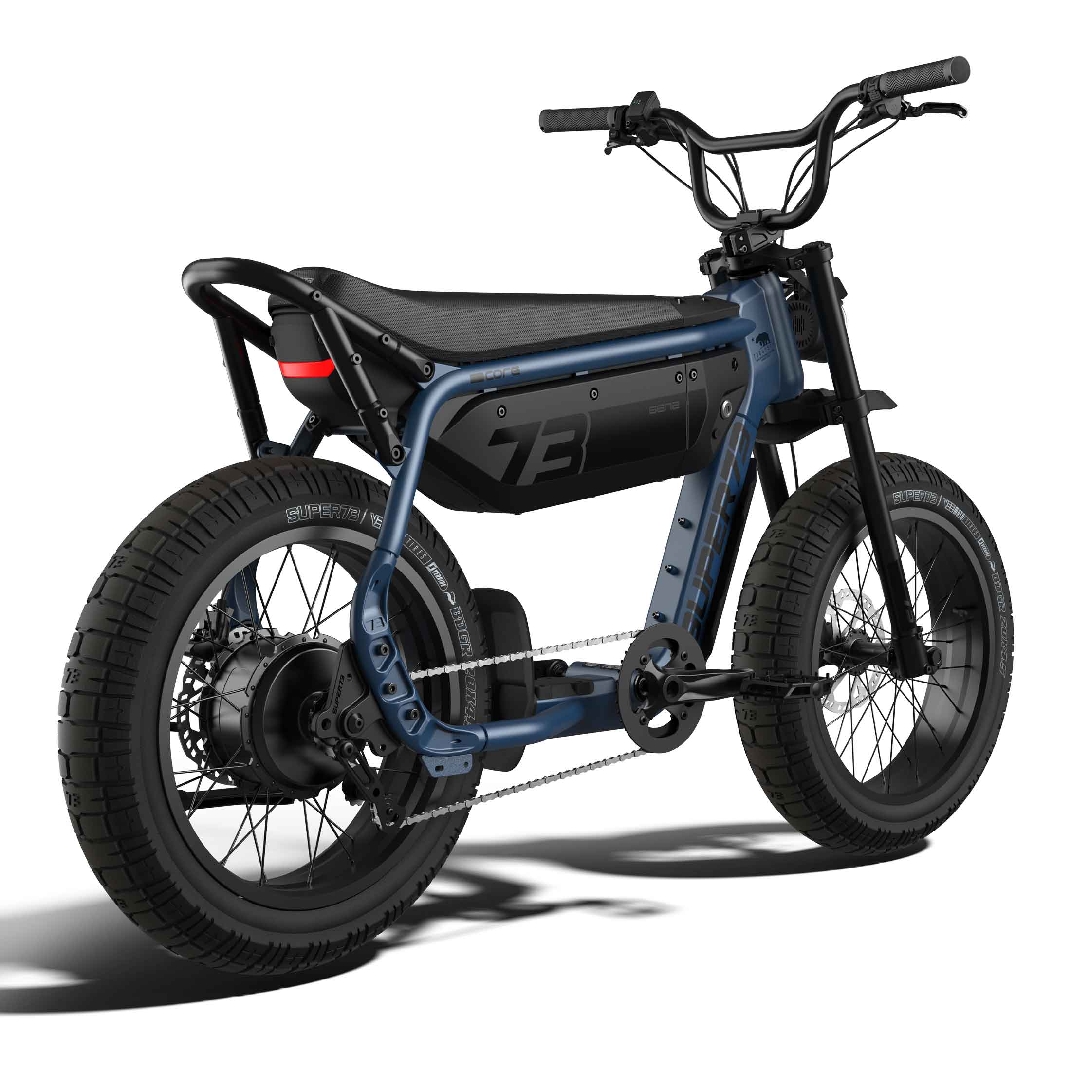 Rear view of the SUPER73-M1D ebike in Slate.