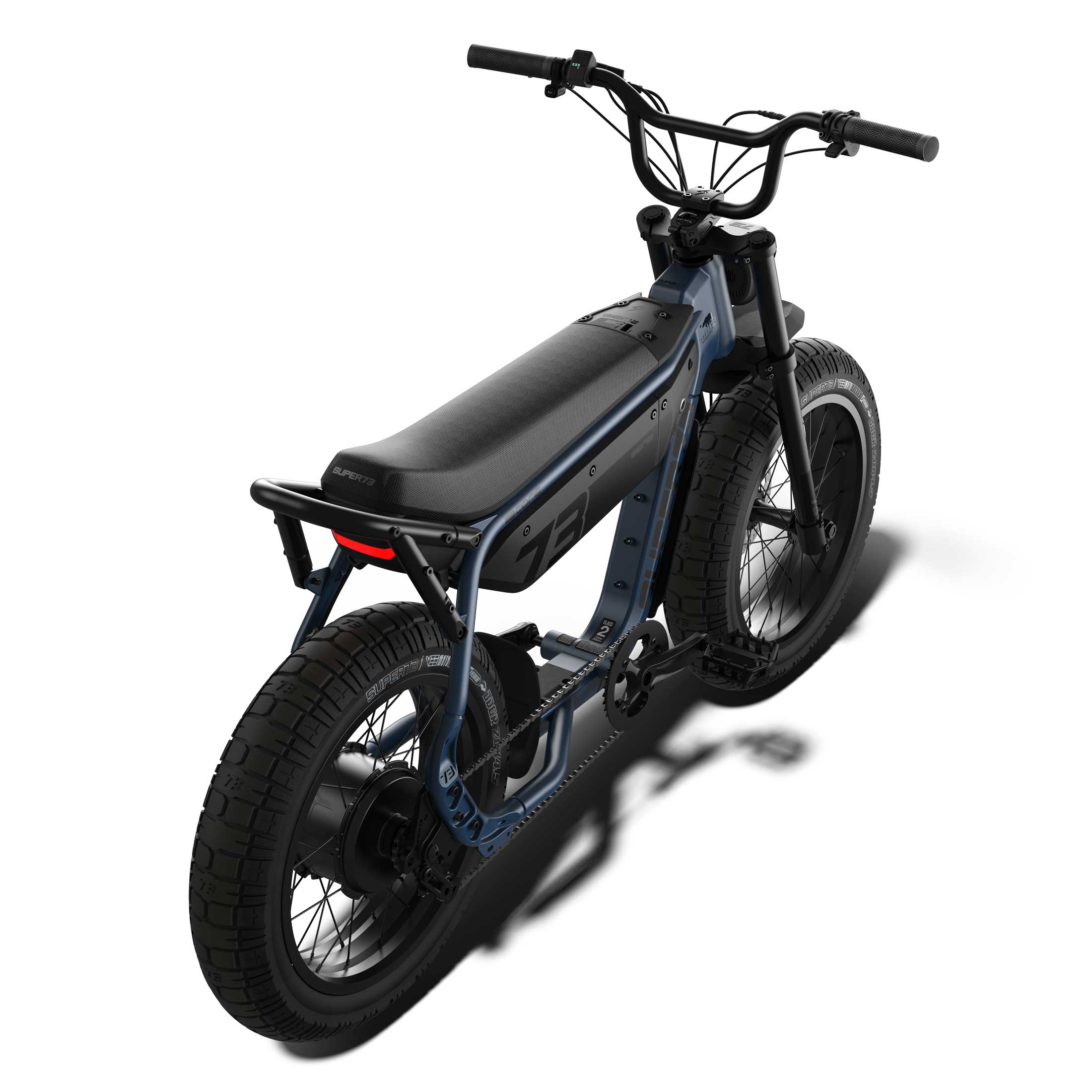 Overhead rear view of the SUPER73-M1D ebike in Slate.