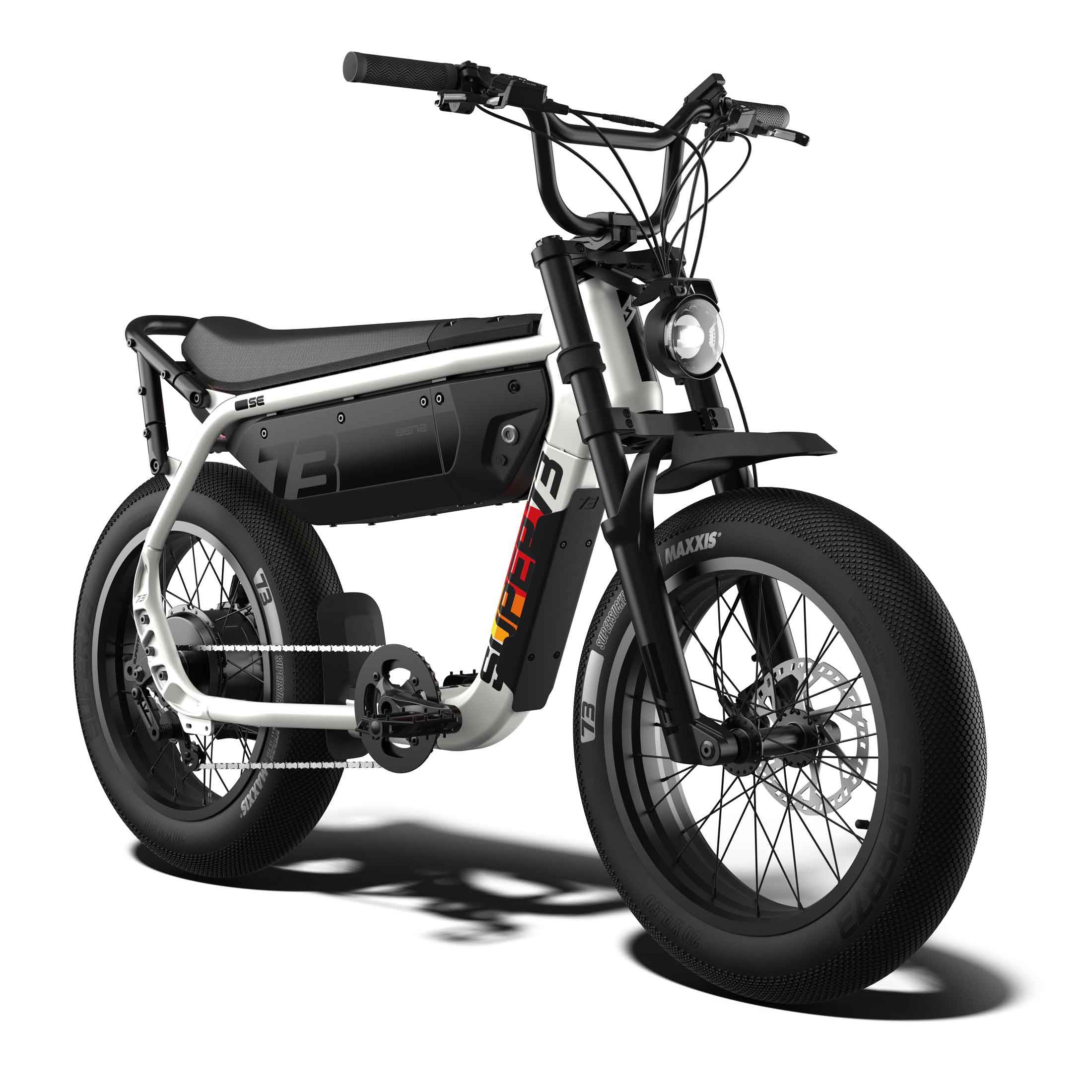 Front view of the SUPER73-M1D SE ebike in Baja.