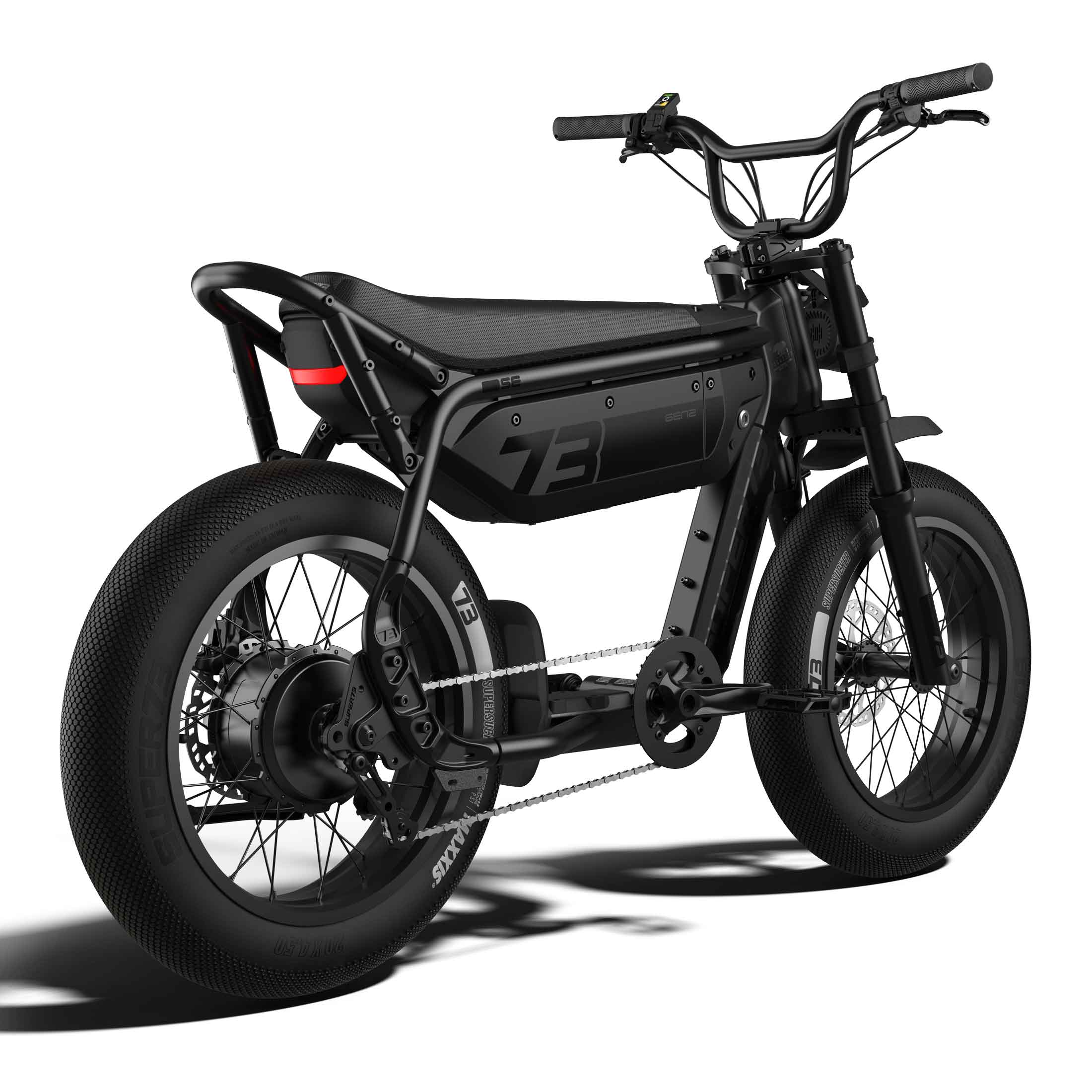 Rear view of the SUPER73-M1D SE ebike in Blackout.